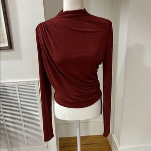 Cider Deep Red Draped Long Sleeve Blouse